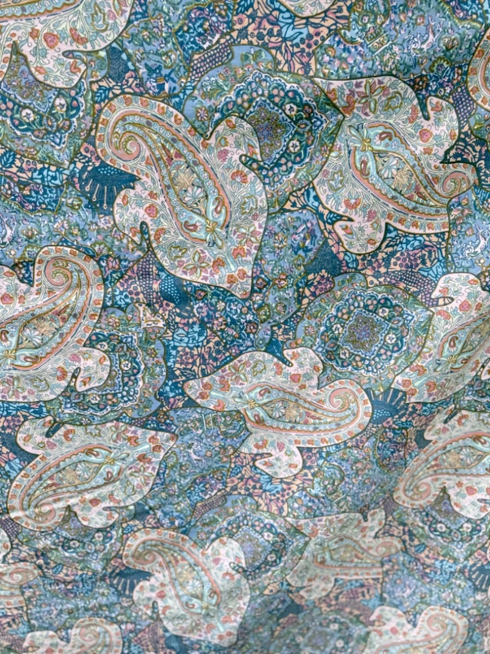 Vintage Blue Pink Paisley Twin Bed Duvet Cover and Flawed Fitted Sheet 2 pc USA